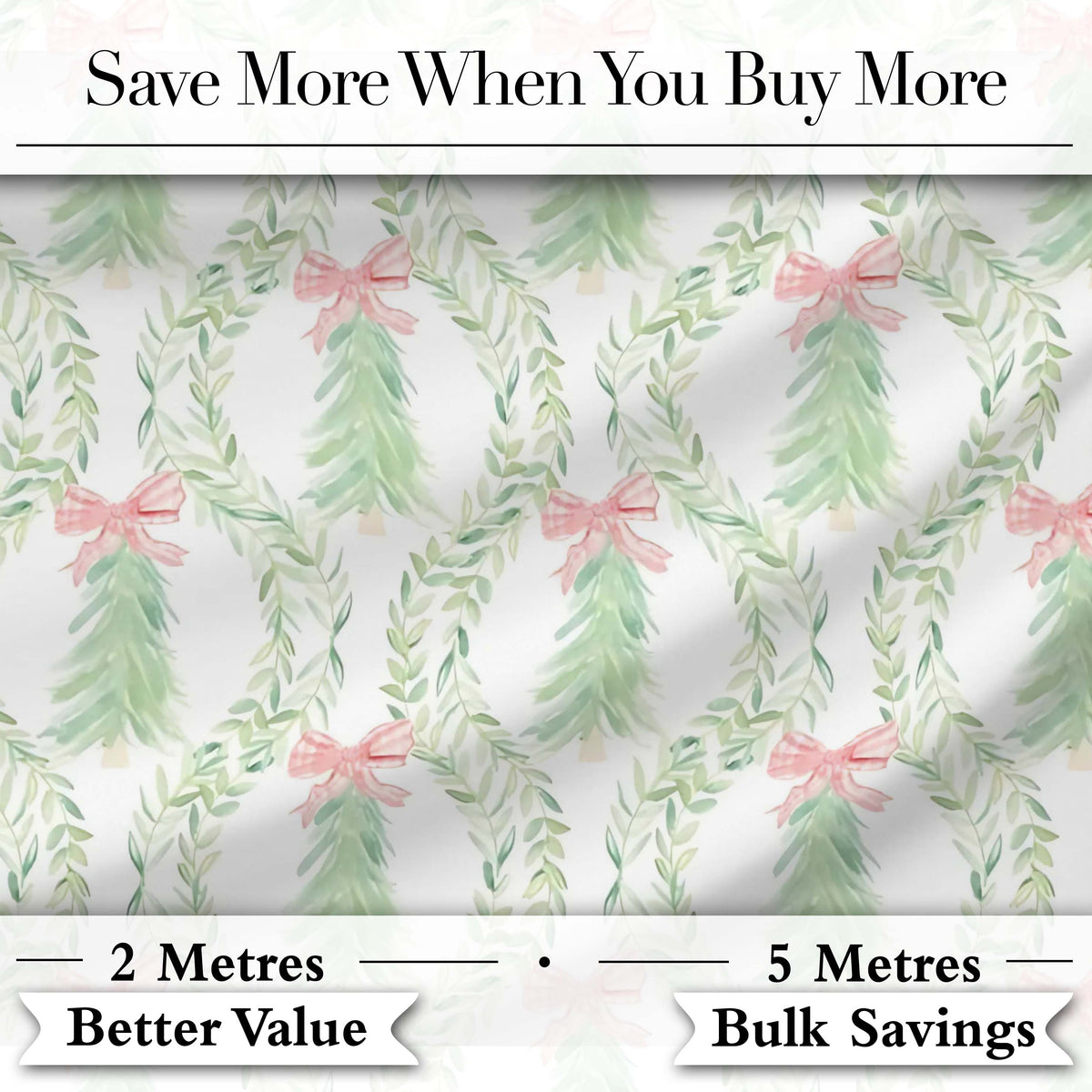 Pastel Green Wreath Ribbon Christmas Tree Seamless Pattern Digital Print Fabric by the Metre UK Sewing Quilting Textile