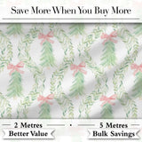 Pastel Green Wreath Ribbon Christmas Tree Seamless Pattern Digital Print Fabric by the Metre UK Sewing Quilting Textile