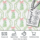 Pastel Green Wreath Ribbon Christmas Tree Seamless Pattern Digital Print Fabric by the Metre UK Sewing Quilting Textile