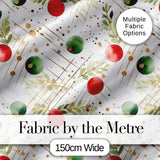 Modern Red Green Baubles Gold Splash Festive Seamless Pattern Digital Print Fabric by the Metre UK Sewing Quilting Textile