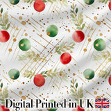 Modern Red Green Baubles Gold Splash Festive Seamless Pattern Digital Print Fabric by the Metre UK Sewing Quilting Textile