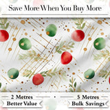 Modern Red Green Baubles Gold Splash Festive Seamless Pattern Digital Print Fabric by the Metre UK Sewing Quilting Textile