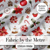 Poinsettia Flower Pomegranate Holiday Treats Seamless Pattern Digital Print Fabric by the Metre UK Sewing Quilting Textile