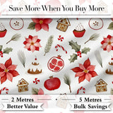 Poinsettia Flower Pomegranate Holiday Treats Seamless Pattern Digital Print Fabric by the Metre UK Sewing Quilting Textile