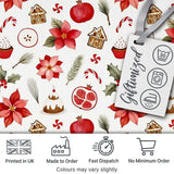 Poinsettia Flower Pomegranate Holiday Treats Seamless Pattern Digital Print Fabric by the Metre UK Sewing Quilting Textile