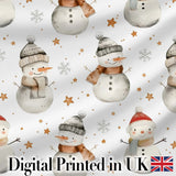 Cute Winter Snowman with Scarf Hat Stars Seamless Pattern Digital Print Fabric by the Metre UK Sewing Quilting Textile