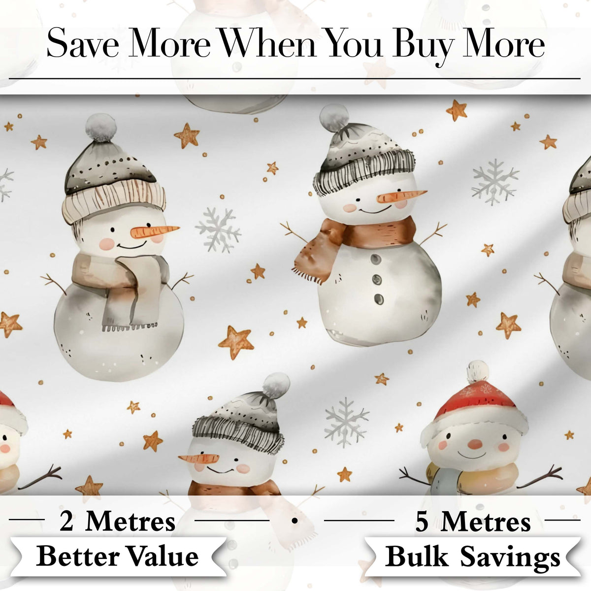 Cute Winter Snowman with Scarf Hat Stars Seamless Pattern Digital Print Fabric by the Metre UK Sewing Quilting Textile