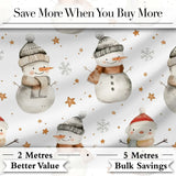 Cute Winter Snowman with Scarf Hat Stars Seamless Pattern Digital Print Fabric by the Metre UK Sewing Quilting Textile