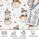 Cute Winter Snowman with Scarf Hat Stars Seamless Pattern Digital Print Fabric by the Metre UK Sewing Quilting Textile