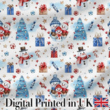 Cute Snowman Family Gifts Candy Christmas Seamless Pattern Digital Print Fabric by the Metre UK Sewing Quilting Textile