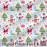 Santa Reindeer Snowman Christmas Tree Gifts Seamless Pattern Digital Print Fabric by the Metre UK Sewing Quilting Textile