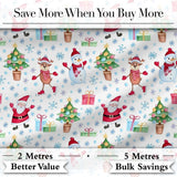 Santa Reindeer Snowman Christmas Tree Gifts Seamless Pattern Digital Print Fabric by the Metre UK Sewing Quilting Textile