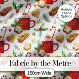 Christmas Mug Cookies Candy Cane Cinnamon Seamless Pattern Digital Print Fabric by the Metre UK Sewing Quilting Textile