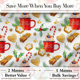 Christmas Mug Cookies Candy Cane Cinnamon Seamless Pattern Digital Print Fabric by the Metre UK Sewing Quilting Textile