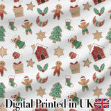 Cute Gingerbread Cookies Stars Tree House Seamless Pattern Digital Print Fabric by the Metre UK Sewing Quilting Textile