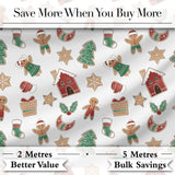 Cute Gingerbread Cookies Stars Tree House Seamless Pattern Digital Print Fabric by the Metre UK Sewing Quilting Textile