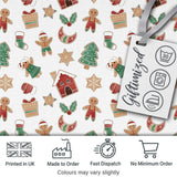 Cute Gingerbread Cookies Stars Tree House Seamless Pattern Digital Print Fabric by the Metre UK Sewing Quilting Textile