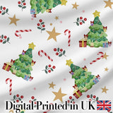 Cute Christmas Tree Candy Cane Stars Gift Seamless Pattern Digital Print Fabric by the Metre UK Sewing Quilting Textile