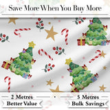 Cute Christmas Tree Candy Cane Stars Gift Seamless Pattern Digital Print Fabric by the Metre UK Sewing Quilting Textile