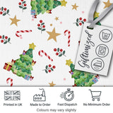 Cute Christmas Tree Candy Cane Stars Gift Seamless Pattern Digital Print Fabric by the Metre UK Sewing Quilting Textile