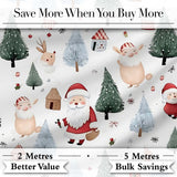Cute Santa Bunny Winter Forest Trees Seamless Pattern Digital Print Fabric by the Metre UK Sewing Quilting Textile