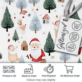 Cute Santa Bunny Winter Forest Trees Seamless Pattern Digital Print Fabric by the Metre UK Sewing Quilting Textile