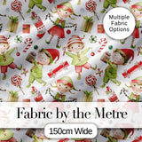 Cute Christmas Elves Candy Cane Gifts Seamless Pattern Digital Print Fabric by the Metre UK Sewing Quilting Textile