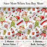 Cute Christmas Elves Candy Cane Gifts Seamless Pattern Digital Print Fabric by the Metre UK Sewing Quilting Textile
