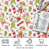 Cute Christmas Elves Candy Cane Gifts Seamless Pattern Digital Print Fabric by the Metre UK Sewing Quilting Textile