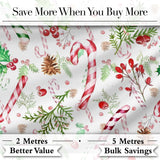 Watercolor Candy Cane Holly Berry Pinecone Christmas Seamless Pattern Digital Print Fabric by the Metre UK Sewing Quilting Textile