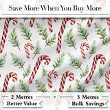 Minimal Candy Cane Leaf Botanical Christmas Seamless Pattern Digital Print Fabric by the Metre UK Sewing Quilting Textile