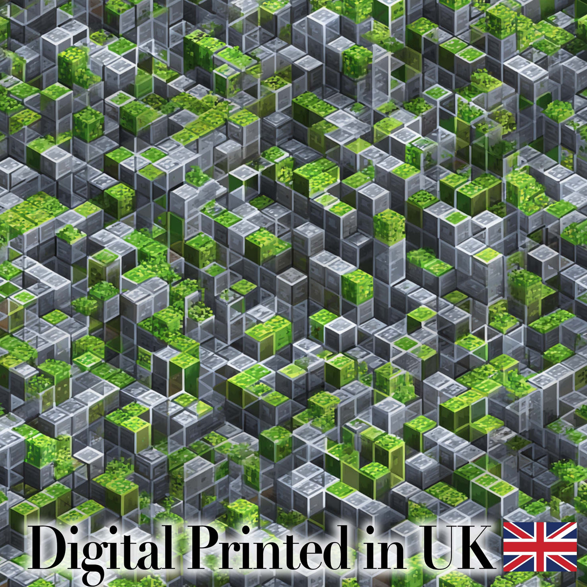 Green Glass Cube Abstract Futuristic Seamless Pattern Digital Print Fabric by the Metre UK Sewing Quilting Textile