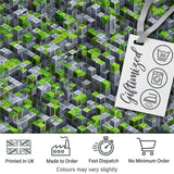 Green Glass Cube Abstract Futuristic Seamless Pattern Digital Print Fabric by the Metre UK Sewing Quilting Textile