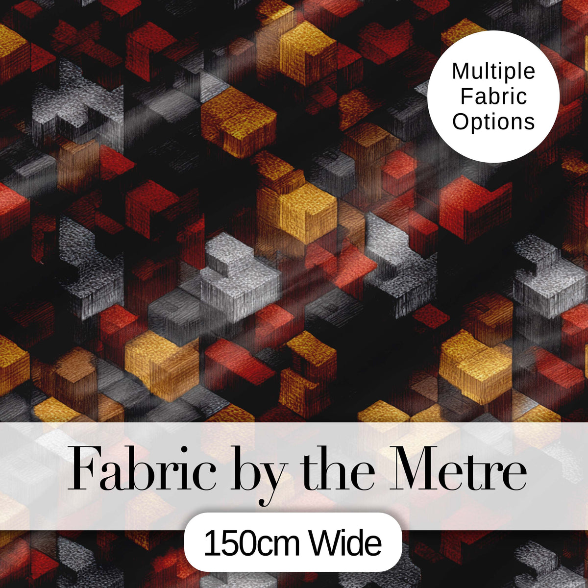 Red Gold Grey 3D Block Abstract Seamless Pattern Digital Print Fabric by the Metre UK Sewing Quilting Textile