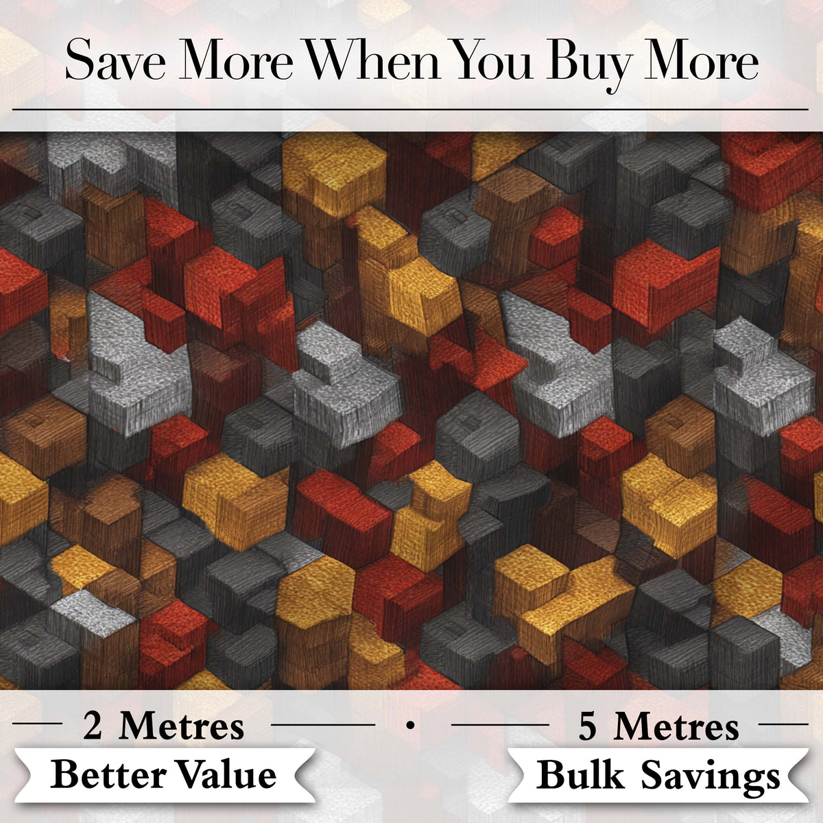 Red Gold Grey 3D Block Abstract Seamless Pattern Digital Print Fabric by the Metre UK Sewing Quilting Textile
