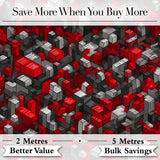 Red Grey Black 3D Cube Abstract Seamless Pattern Digital Print Fabric by the Metre UK Sewing Quilting Textile