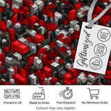 Red Grey Black 3D Cube Abstract Seamless Pattern Digital Print Fabric by the Metre UK Sewing Quilting Textile