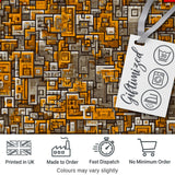 Orange Grey Geometric Maze Abstract Seamless Pattern Digital Print Fabric by the Metre UK Sewing Quilting Textile