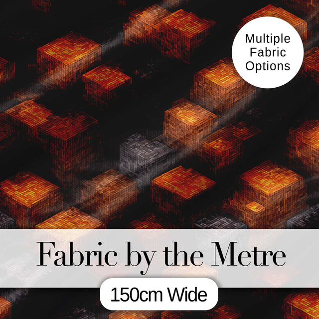 Burnt Orange Grey 3D Cube Block Abstract Seamless Pattern Digital Print Fabric by the Metre UK Sewing Quilting Textile