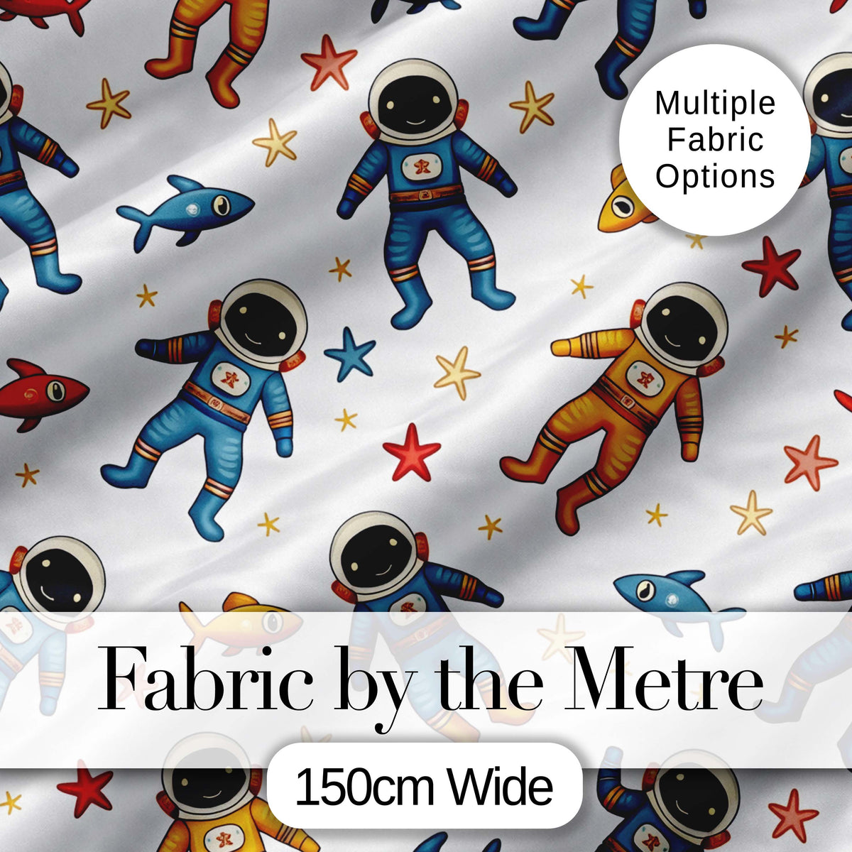 Cute Cartoon Astronaut Space Kids Seamless Pattern Digital Print Fabric by the Metre UK Sewing Quilting Textile