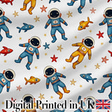 Cute Cartoon Astronaut Space Kids Seamless Pattern Digital Print Fabric by the Metre UK Sewing Quilting Textile