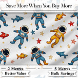 Cute Cartoon Astronaut Space Kids Seamless Pattern Digital Print Fabric by the Metre UK Sewing Quilting Textile