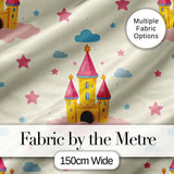 Cute Fantasy Castle Clouds Stars Seamless Pattern Digital Print Fabric by the Metre UK Sewing Quilting Textile