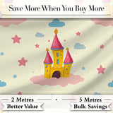 Cute Fantasy Castle Clouds Stars Seamless Pattern Digital Print Fabric by the Metre UK Sewing Quilting Textile