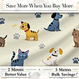 Cute Dogs and Cats with Paw Prints Playful Pet Seamless Pattern Digital Print Fabric by the Metre UK Sewing Quilting Textile