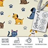 Cute Dogs and Cats with Paw Prints Playful Pet Seamless Pattern Digital Print Fabric by the Metre UK Sewing Quilting Textile