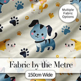 Cute Cartoon Puppies and Paw Prints Kawaii Style Seamless Pattern Digital Print Fabric by the Metre UK Sewing Quilting Textile