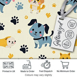 Cute Cartoon Puppies and Paw Prints Kawaii Style Seamless Pattern Digital Print Fabric by the Metre UK Sewing Quilting Textile