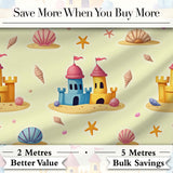 Cute Sandcastles Seashells and Starfish Beach Theme Seamless Pattern Digital Print Fabric by the Metre UK Sewing Quilting Textile