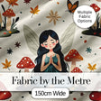 Cute Fairy with Mushrooms Butterflies Autumn Leaves Seamless Pattern Digital Print Fabric by the Metre UK Sewing Quilting Textile